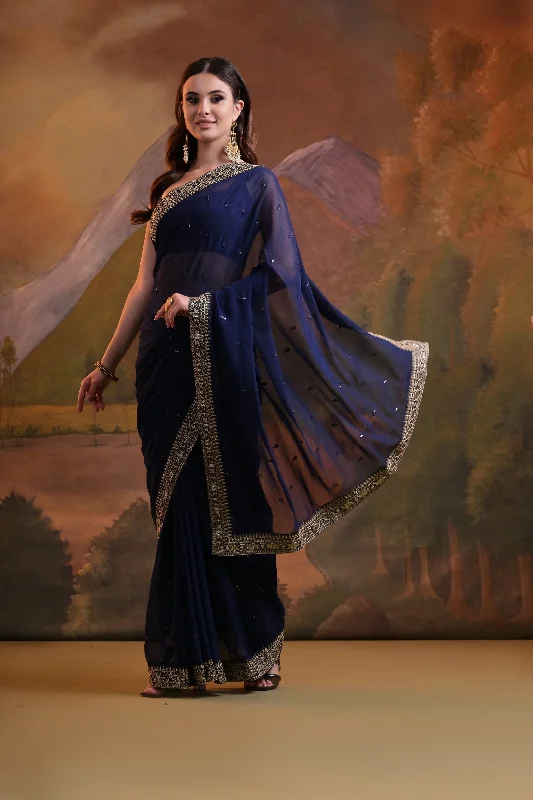 Women Party Wear Sequence Embroidery Worked Georgette Saree With Un Stitched Blouse Soft Satin Blouse Women Party Wear Sequence Embroidery Worked Georgette Saree With Un Stitched Blouse Soft Satin Blouse