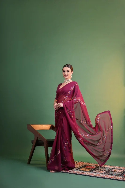 Women Party Wear Sequence Embroidery Worked Georgette Saree With Un Stitched Blouse Elegant Embroidery Blouse