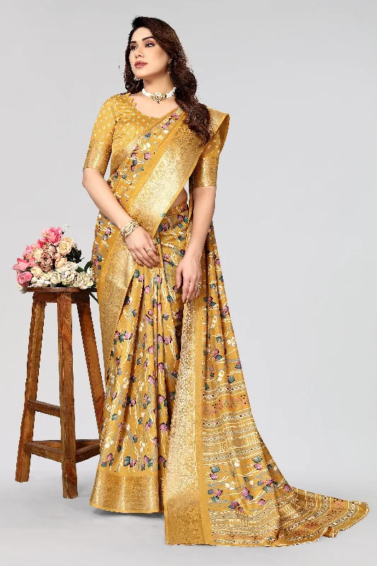 Women Casual Wear Printed Dhola Silk Saree With Un Stitched Blouse Feminine Puff Blouse Women Casual Wear Printed Dhola Silk Saree With Un Stitched Blouse Feminine Puff Blouse