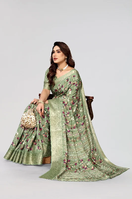 Women Casual Wear Printed Dhola Silk Saree With Un Stitched Blouse Semi-Sheer Blouse Women Casual Wear Printed Dhola Silk Saree With Un Stitched Blouse Semi-Sheer Blouse