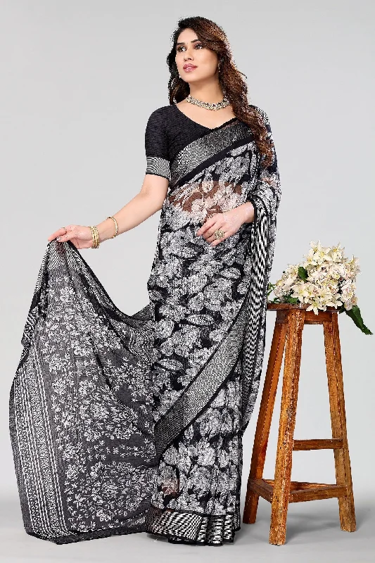 Women Party Wear Printed Chiffon Silk Saree With Un Stitched Blouse Everyday Stylish Blouse Women Party Wear Printed Chiffon Silk Saree With Un Stitched Blouse Everyday Stylish Blouse