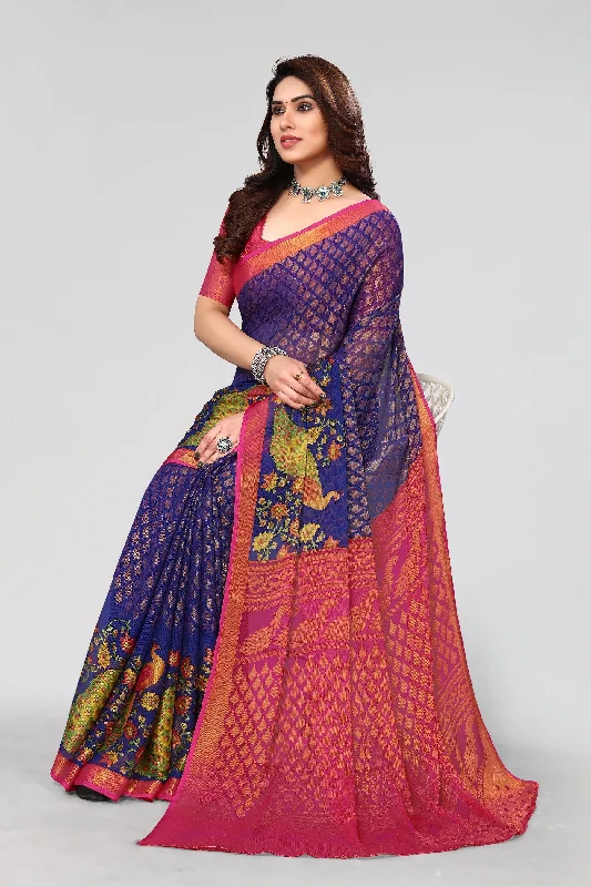 Women Party Wear Printed Brasso Chiffon Saree With Un Stitched Blouse Boho Chic Blouse Women Party Wear Printed Brasso Chiffon Saree With Un Stitched Blouse Boho Chic Blouse