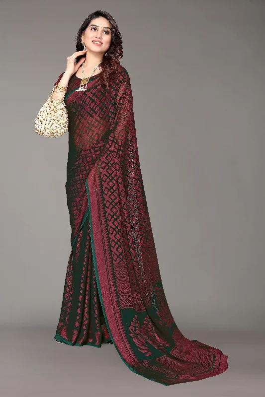 Women Party Wear Printed Brasso Chiffon Saree With Un Stitched Blouse Bell Sleeve Blouse Women Party Wear Printed Brasso Chiffon Saree With Un Stitched Blouse Bell Sleeve Blouse