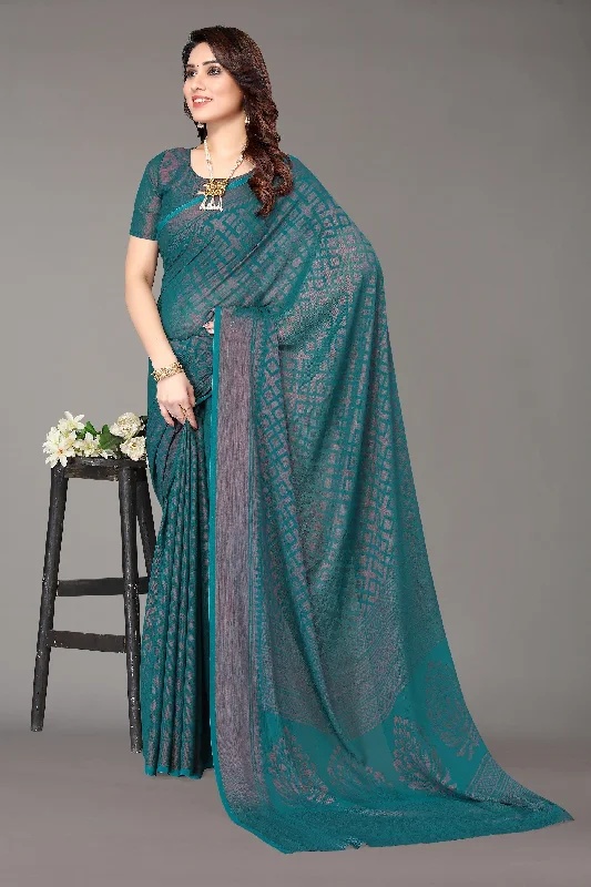 Women Party Wear Printed Brasso Chiffon Saree With Un Stitched Blouse Vintage Polka Blouse Women Party Wear Printed Brasso Chiffon Saree With Un Stitched Blouse Vintage Polka Blouse