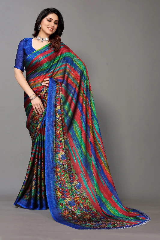 Women Party Wear Printed Chiffon Silk Saree With Un Stitched Blouse Bell Sleeve Blouse Women Party Wear Printed Chiffon Silk Saree With Un Stitched Blouse Bell Sleeve Blouse