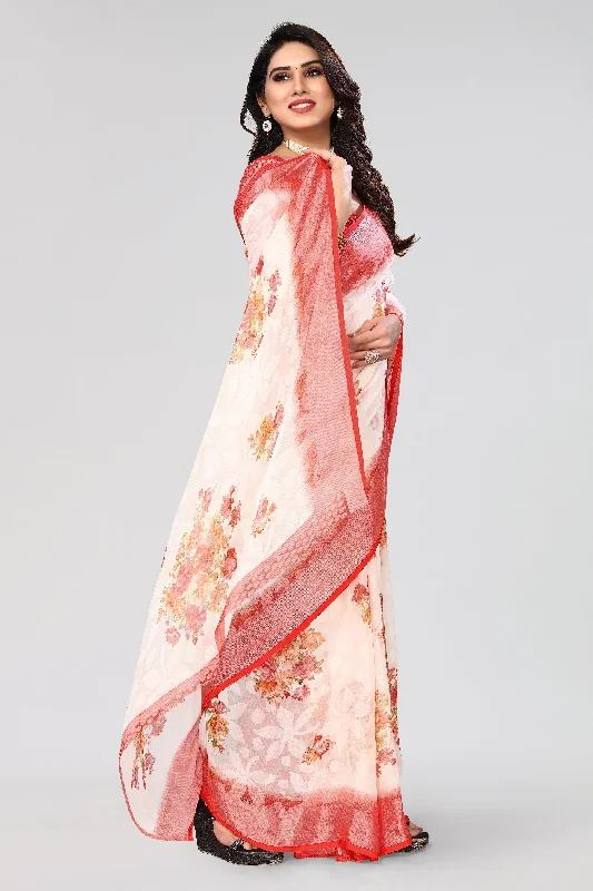 Women Party Wear Printed Brasso Chiffon Saree With Un Stitched Blouse Silky Tunic Blouse Women Party Wear Printed Brasso Chiffon Saree With Un Stitched Blouse Silky Tunic Blouse