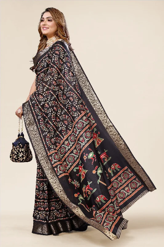 Women Casual Wear Printed Dhola Silk Saree With Un Stitched Blouse Classic Striped Blouse Women Casual Wear Printed Dhola Silk Saree With Un Stitched Blouse Classic Striped Blouse