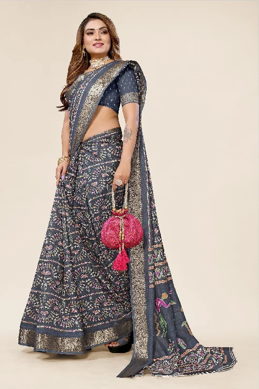 Women Casual Wear Printed Dhola Silk Saree With Un Stitched Blouse Vintage Polka Blouse Women Casual Wear Printed Dhola Silk Saree With Un Stitched Blouse Vintage Polka Blouse