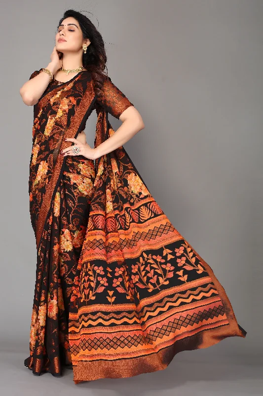 Women Party Wear Printed Brasso Chiffon Saree With Un Stitched Blouse Side Tie Blouse Women Party Wear Printed Brasso Chiffon Saree With Un Stitched Blouse Side Tie Blouse
