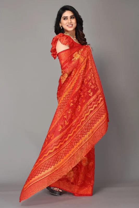 Women Party Wear Printed Brasso Chiffon Saree With Un Stitched Blouse Loose Oversized Blouse Women Party Wear Printed Brasso Chiffon Saree With Un Stitched Blouse Loose Oversized Blouse
