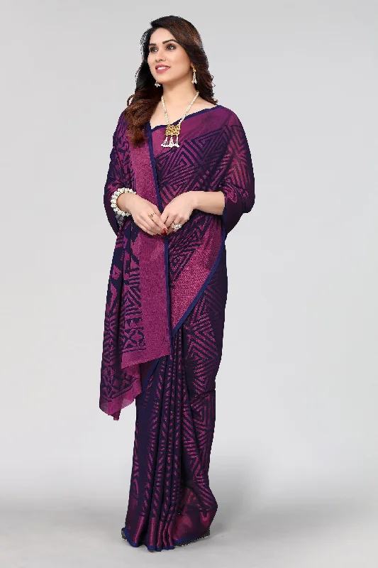 Women Party Wear Printed Brasso Chiffon Saree With Un Stitched Blouse Casual Stripe Blouse Women Party Wear Printed Brasso Chiffon Saree With Un Stitched Blouse Casual Stripe Blouse