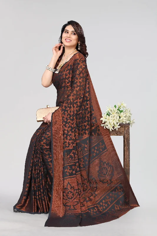 Women Party Wear Printed Brasso Chiffon Saree With Un Stitched Blouse Elegant Peplum Blouse Women Party Wear Printed Brasso Chiffon Saree With Un Stitched Blouse Elegant Peplum Blouse