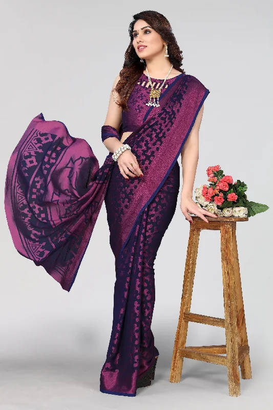 Women Party Wear Printed Brasso Chiffon Saree With Un Stitched Blouse Collared Satin Blouse Women Party Wear Printed Brasso Chiffon Saree With Un Stitched Blouse Collared Satin Blouse