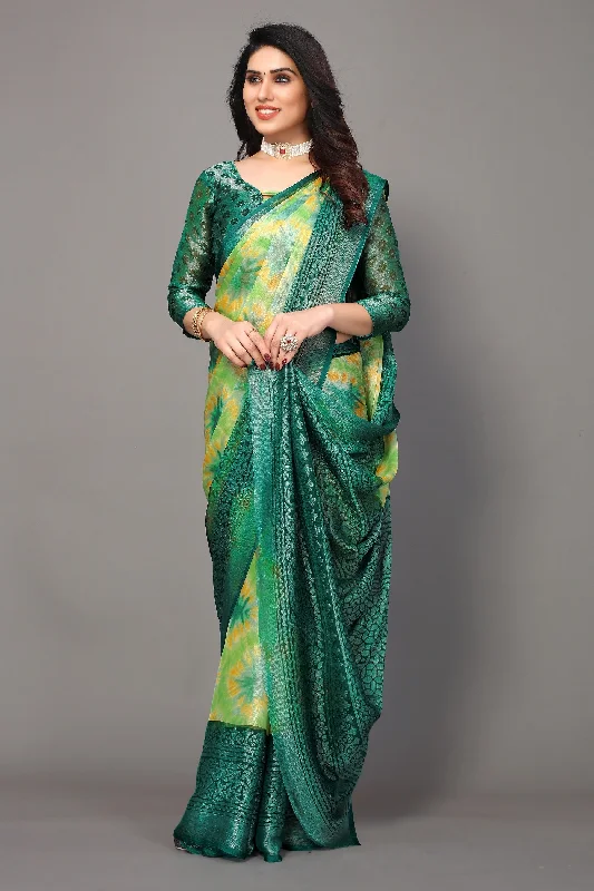 Women Party Wear Printed Brasso Chiffon Saree With Un Stitched Blouse Smart Business Blouse Women Party Wear Printed Brasso Chiffon Saree With Un Stitched Blouse Smart Business Blouse