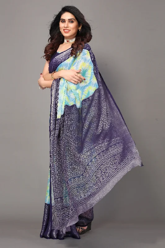 Women Party Wear Printed Brasso Chiffon Saree With Un Stitched Blouse Office-Ready Blouse Women Party Wear Printed Brasso Chiffon Saree With Un Stitched Blouse Office-Ready Blouse