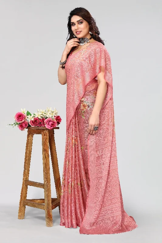 Women Party Wear Printed Brasso Chiffon Saree With Un Stitched Blouse Versatile Layering Blouse Women Party Wear Printed Brasso Chiffon Saree With Un Stitched Blouse Versatile Layering Blouse