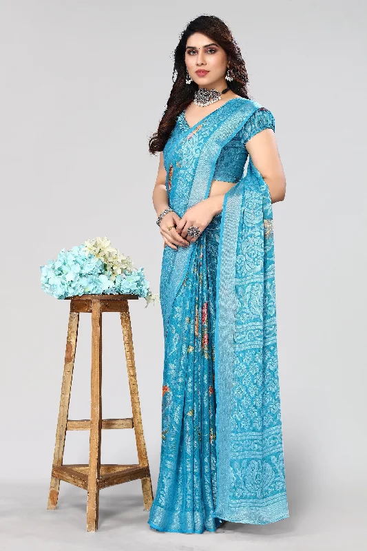 Women Party Wear Printed Brasso Chiffon Saree With Un Stitched Blouse Satin Bow Blouse Women Party Wear Printed Brasso Chiffon Saree With Un Stitched Blouse Satin Bow Blouse