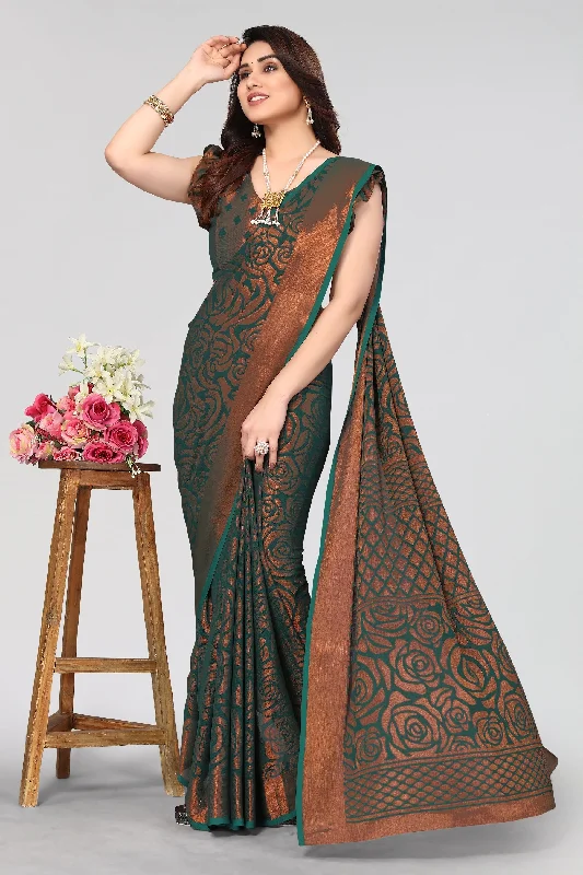 Women Party Wear Printed Brasso Chiffon Saree With Un Stitched Blouse Soft Modal Blouse Women Party Wear Printed Brasso Chiffon Saree With Un Stitched Blouse Soft Modal Blouse