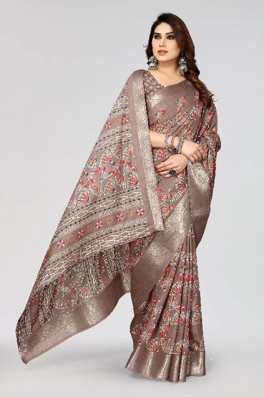 Women Casual Wear Printed Dhola Silk Saree With Un Stitched Blouse Drape Neck Blouse Women Casual Wear Printed Dhola Silk Saree With Un Stitched Blouse Drape Neck Blouse