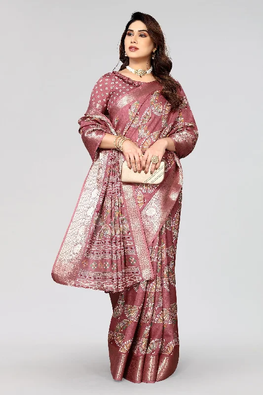 Women Casual Wear Printed Dhola Silk Saree With Un Stitched Blouse Sleeveless Summer Blouse Women Casual Wear Printed Dhola Silk Saree With Un Stitched Blouse Sleeveless Summer Blouse