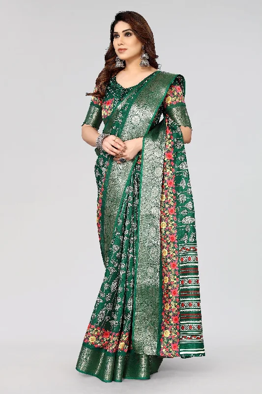 Women Casual Wear Printed Dhola Silk Saree With Un Stitched Blouse Airy Cotton Blouse Women Casual Wear Printed Dhola Silk Saree With Un Stitched Blouse Airy Cotton Blouse