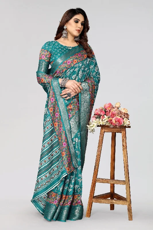 Women Casual Wear Printed Dhola Silk Saree With Un Stitched Blouse Boho Chic Blouse