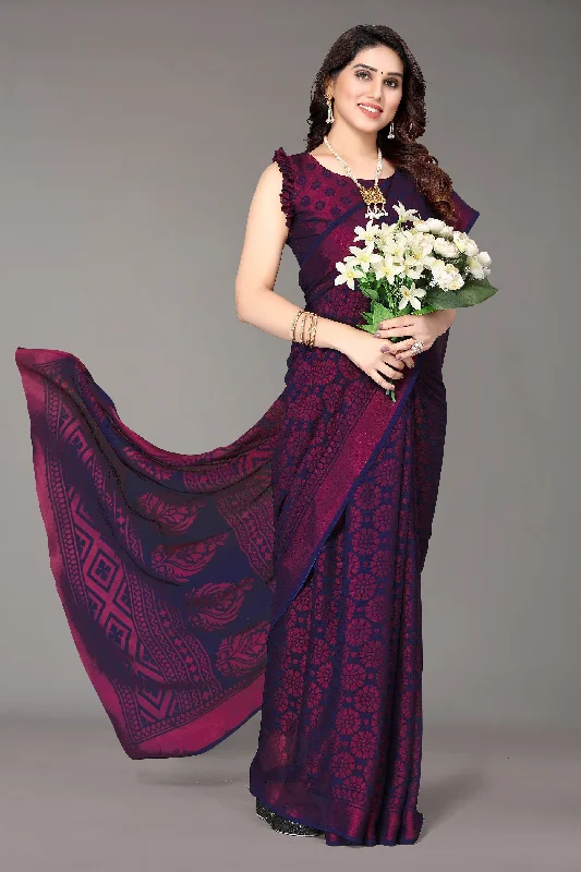 Women Party Wear Printed Brasso Chiffon Saree With Un Stitched Blouse Pastel Color Blouse Women Party Wear Printed Brasso Chiffon Saree With Un Stitched Blouse Pastel Color Blouse