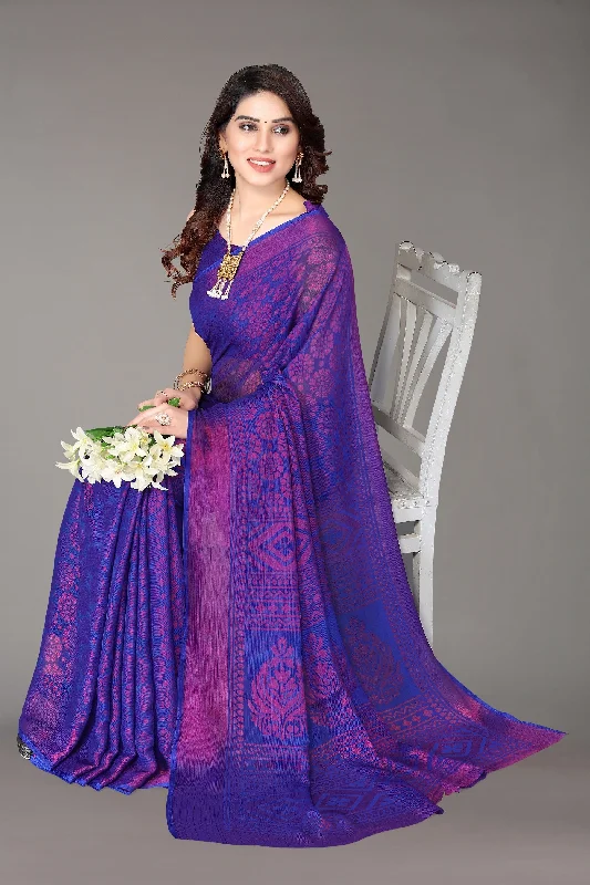 Women Party Wear Printed Brasso Chiffon Saree With Un Stitched Blouse Sheer Mesh Blouse Women Party Wear Printed Brasso Chiffon Saree With Un Stitched Blouse Sheer Mesh Blouse