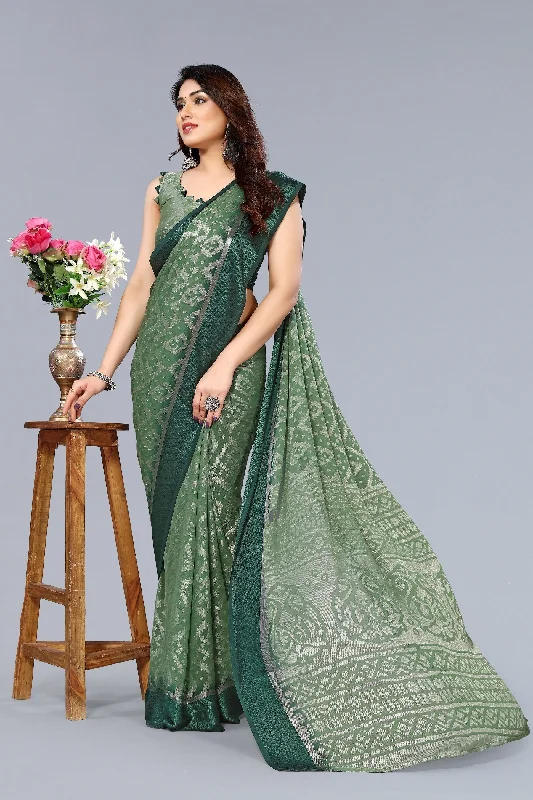 Women Party Wear Printed Brasso Chiffon Saree With Un Stitched Blouse Casual Relaxed Fit Blouse Women Party Wear Printed Brasso Chiffon Saree With Un Stitched Blouse Casual Relaxed Fit Blouse