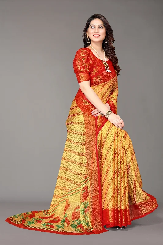 Women Party Wear Printed Brasso Chiffon Saree With Un Stitched Blouse Casual Relaxed Blouse Women Party Wear Printed Brasso Chiffon Saree With Un Stitched Blouse Casual Relaxed Blouse