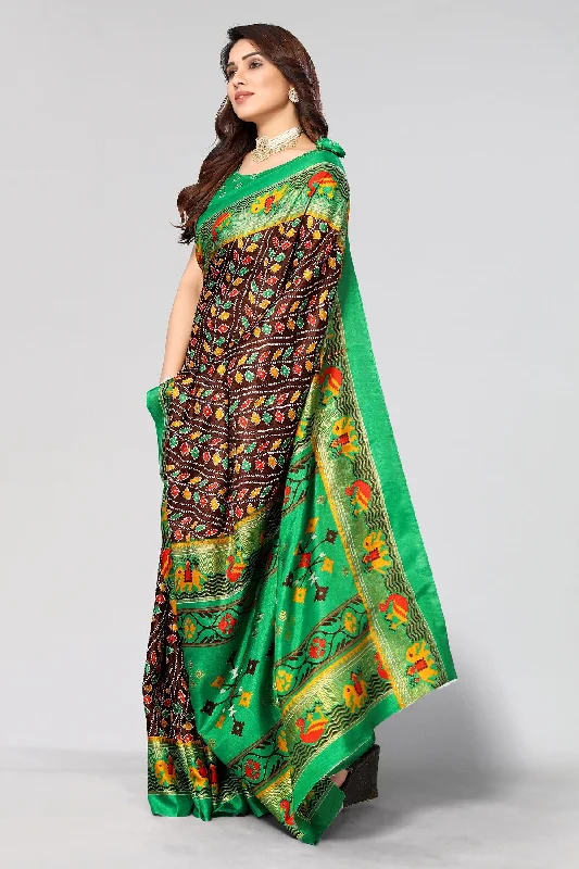 Women Casual Wear Printed Dhola Silk Saree With Un Stitched Blouse Delicate Bow Blouse Women Casual Wear Printed Dhola Silk Saree With Un Stitched Blouse Delicate Bow Blouse