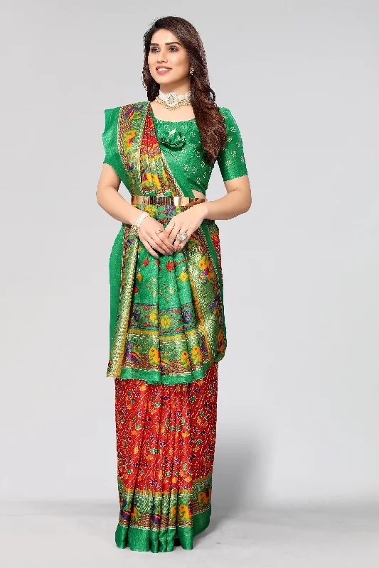 Women Casual Wear Printed Dhola Silk Saree With Un Stitched Blouse Pleated Collar Blouse Women Casual Wear Printed Dhola Silk Saree With Un Stitched Blouse Pleated Collar Blouse