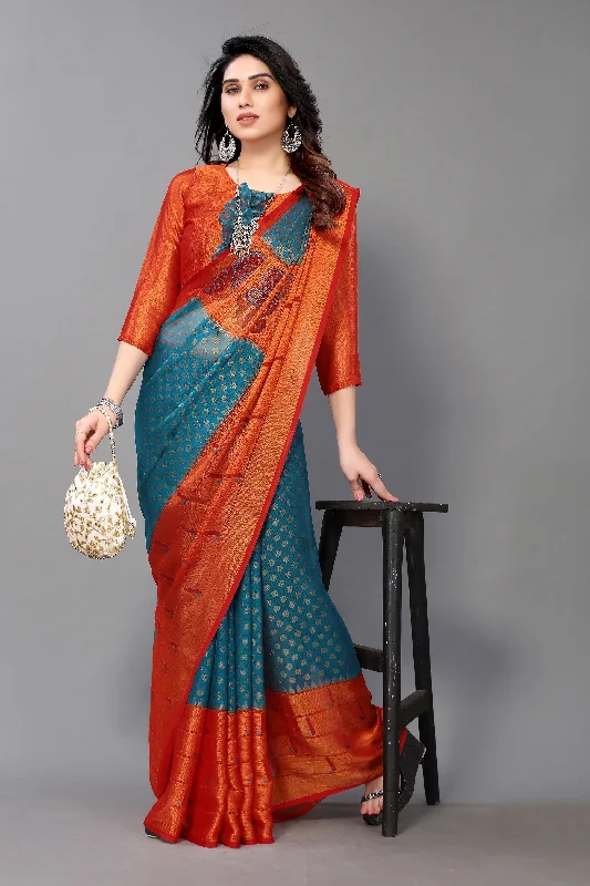 Women Party Wear Printed Brasso Chiffon Saree With Un Stitched Blouse Chic Square Blouse Women Party Wear Printed Brasso Chiffon Saree With Un Stitched Blouse Chic Square Blouse