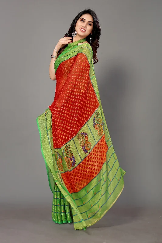 Women Party Wear Printed Brasso Chiffon Saree With Un Stitched Blouse Lightweight Linen Blouse Women Party Wear Printed Brasso Chiffon Saree With Un Stitched Blouse Lightweight Linen Blouse