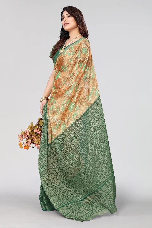 Women Party Wear Printed Brasso Chiffon Saree With Un Stitched Blouse Vintage Polka Blouse Women Party Wear Printed Brasso Chiffon Saree With Un Stitched Blouse Vintage Polka Blouse