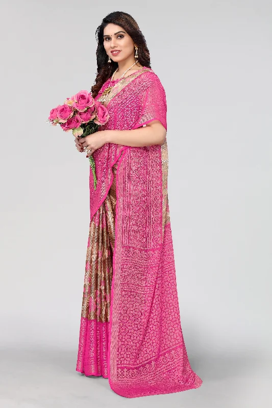 Women Party Wear Printed Brasso Chiffon Saree With Un Stitched Blouse Pleated Collar Blouse Women Party Wear Printed Brasso Chiffon Saree With Un Stitched Blouse Pleated Collar Blouse