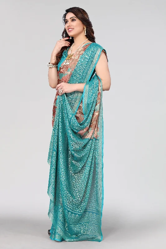 Women Party Wear Printed Brasso Chiffon Saree With Un Stitched Blouse Boho Printed Blouse Women Party Wear Printed Brasso Chiffon Saree With Un Stitched Blouse Boho Printed Blouse