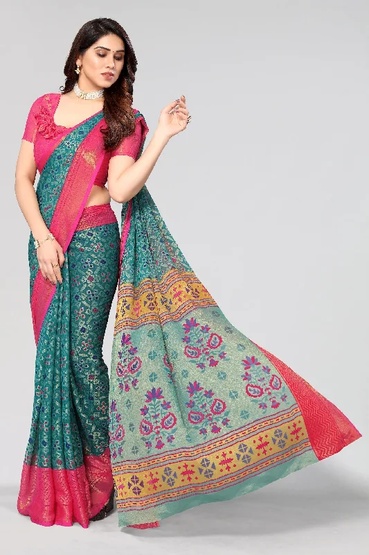 Women Party Wear Printed Brasso Chiffon Saree With Un Stitched Blouse Elegant Office Blouse Women Party Wear Printed Brasso Chiffon Saree With Un Stitched Blouse Elegant Office Blouse