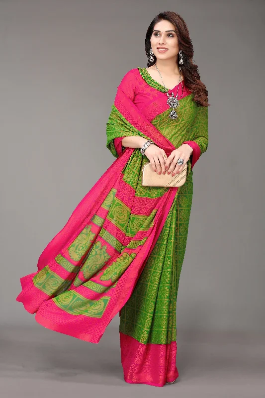 Women Party Wear Printed Brasso Chiffon Saree With Un Stitched Blouse Sleeveless Summer Blouse Women Party Wear Printed Brasso Chiffon Saree With Un Stitched Blouse Sleeveless Summer Blouse