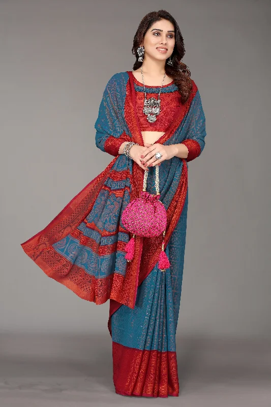 Women Party Wear Printed Brasso Chiffon Saree With Un Stitched Blouse Floral Print Blouse Women Party Wear Printed Brasso Chiffon Saree With Un Stitched Blouse Floral Print Blouse