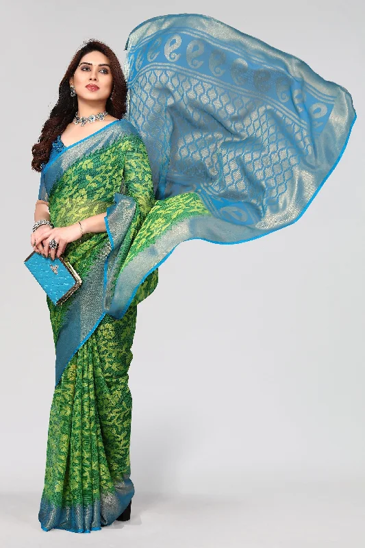 Women Party Wear Printed Brasso Chiffon Saree With Un Stitched Blouse Classic White Blouse Women Party Wear Printed Brasso Chiffon Saree With Un Stitched Blouse Classic White Blouse