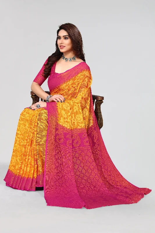 Women Party Wear Printed Brasso Chiffon Saree With Un Stitched Blouse Elegant Embroidery Blouse Women Party Wear Printed Brasso Chiffon Saree With Un Stitched Blouse Elegant Embroidery Blouse