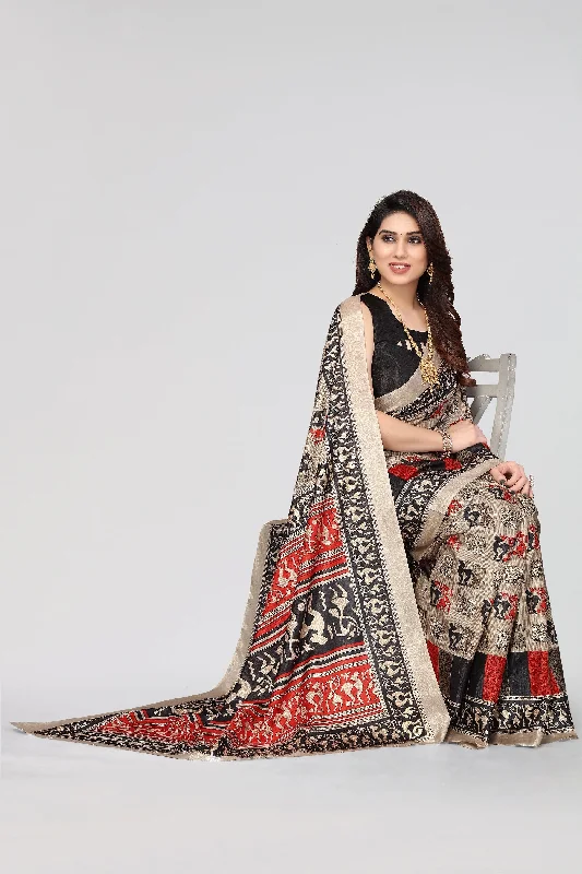 Women Casual Wear Printed Dhola Silk Saree With Un Stitched Blouse Feminine Tie Blouse