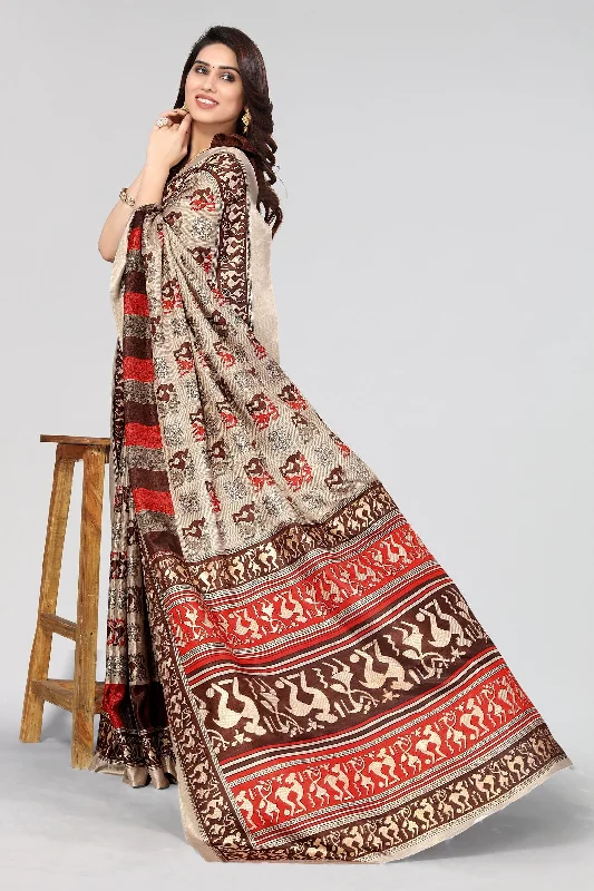 Women Casual Wear Printed Dhola Silk Saree With Un Stitched Blouse Office Formal Blouse