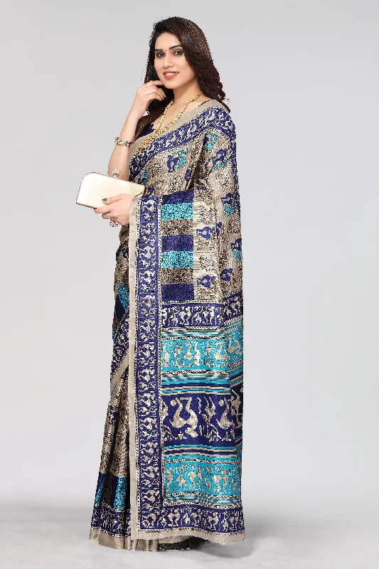 Women Casual Wear Printed Dhola Silk Saree With Un Stitched Blouse Floral Print Blouse Women Casual Wear Printed Dhola Silk Saree With Un Stitched Blouse Floral Print Blouse