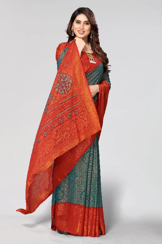 Women Party Wear Printed Brasso Chiffon Saree With Un Stitched Blouse Mandarin Collar Blouse Women Party Wear Printed Brasso Chiffon Saree With Un Stitched Blouse Mandarin Collar Blouse