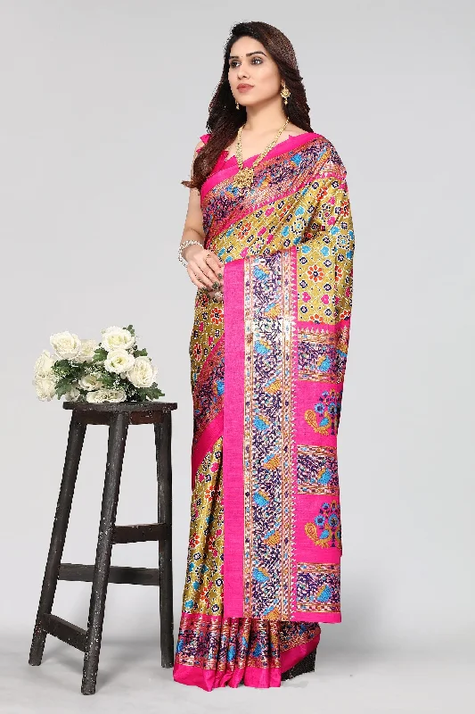 Women Casual Wear Printed Dhola Silk Saree With Un Stitched Blouse Floral Chiffon Blouse Women Casual Wear Printed Dhola Silk Saree With Un Stitched Blouse Floral Chiffon Blouse