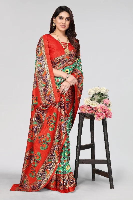 Women Casual Wear Printed Dhola Silk Saree With Un Stitched Blouse Gathered Detail Blouse Women Casual Wear Printed Dhola Silk Saree With Un Stitched Blouse Gathered Detail Blouse