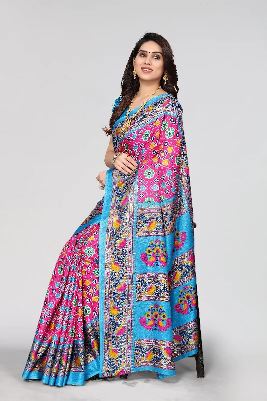 Women Casual Wear Printed Dhola Silk Saree With Un Stitched Blouse Business Casual Blouse Women Casual Wear Printed Dhola Silk Saree With Un Stitched Blouse Business Casual Blouse