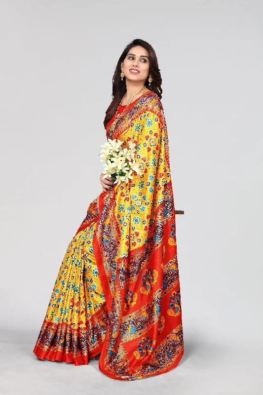 Women Casual Wear Printed Dhola Silk Saree With Un Stitched Blouse Casual Stripe Blouse Women Casual Wear Printed Dhola Silk Saree With Un Stitched Blouse Casual Stripe Blouse